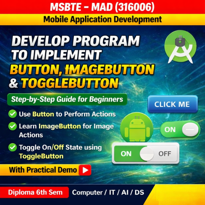 Develop a Program to Implement Button, ImageButton and ToggleButton | MAD 316006