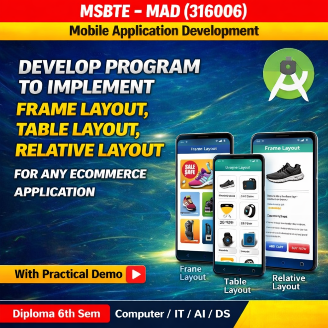 Develop a Program to Implement Frame Layout, Table Layout and Relative Layout for an Ecommerce Application | MAD 316006