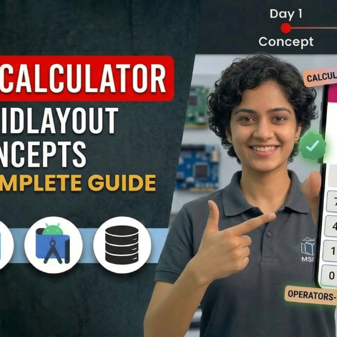 Develop a simple calculator which uses grid layout and GUI concepts